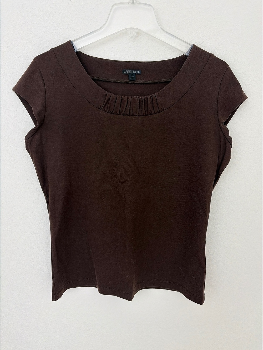 Lafayette 148 New York Brown Cap Sleeve Top Size Large